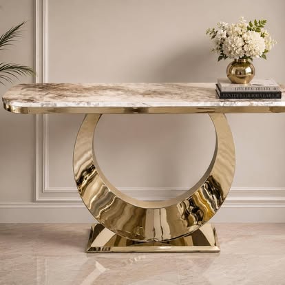 Moon Console Table in Gold Stainless Steel and Marble, 140×40 cm – Modern Luxury Accent