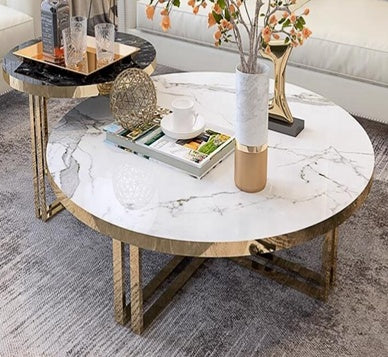 Milan Marble Coffee Table Set – Ceramic Top with Stainless Steel Frame (Gold / Silver)