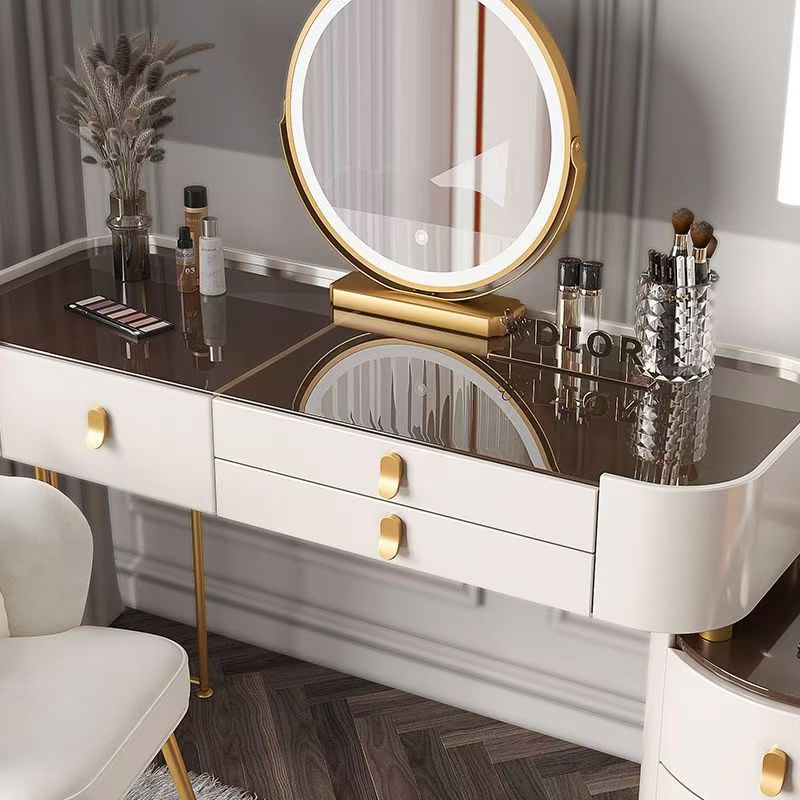 Off-White LED Mirror Console 120CM – MDF, Mirror, Metal & Glass