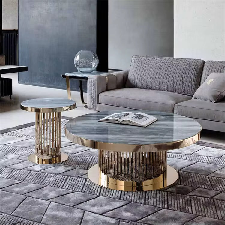 Aurora Luxe Nesting Table, SHINNY GOLD. STAINLESS STEEL+MARBLE