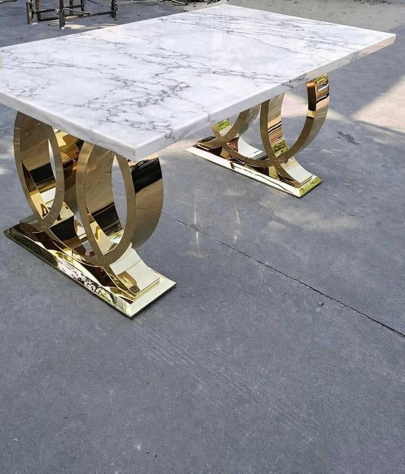 Elysium Ring Gold Dining Table – Titanium Gold Finish, Stainless Steel & Marble (220 × 100 × 75 cm)