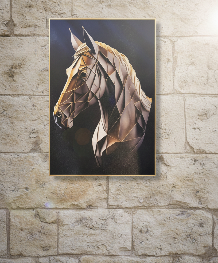Horse Painting Wall Art – Flash Gold Finish, 80×120cm
