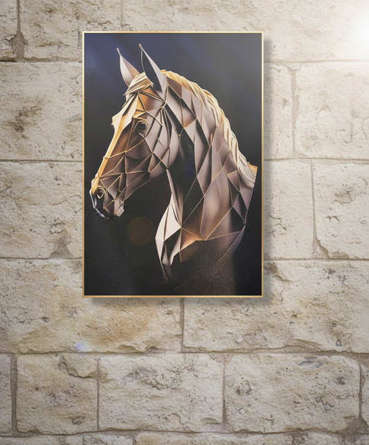 Horse Painting Wall Art – Flash Gold Finish, 80×120cm