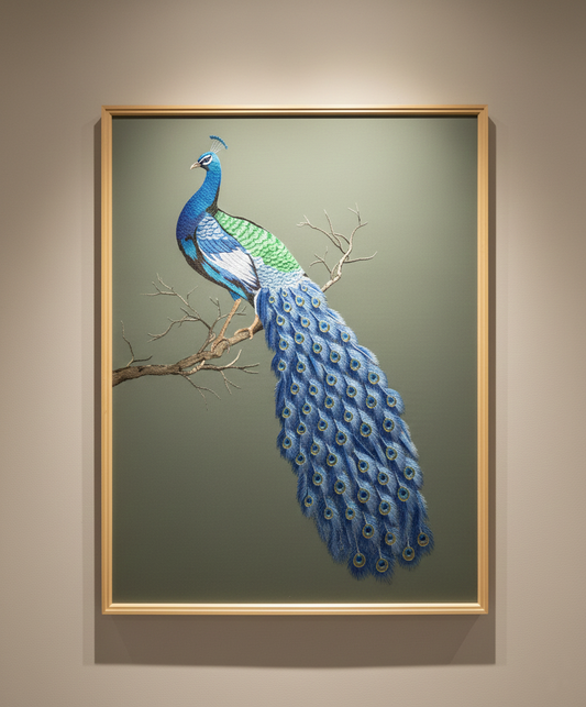 Peacock Embroidery Wall Art – 80×120cm Lifelike Decorative Piece