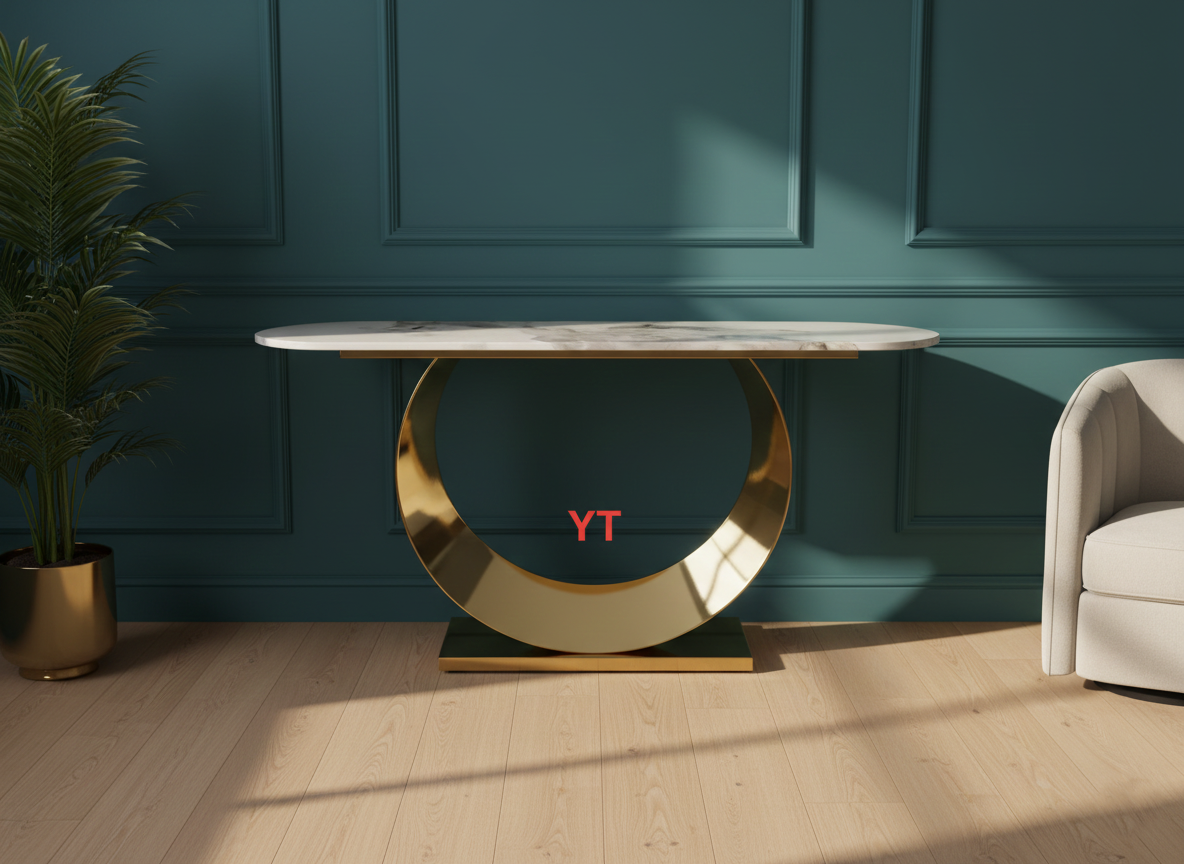 Moon Console Table in Gold Stainless Steel and Marble, 140×40 cm – Modern Luxury Accent