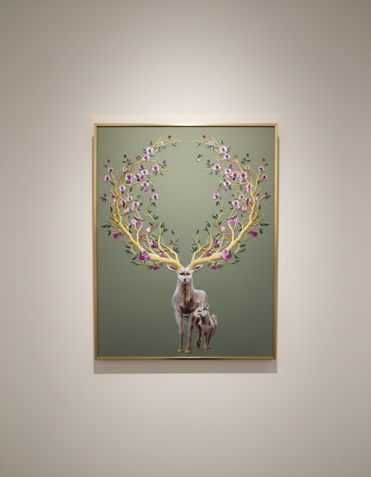 Deer Embroidery Wall Art – 80×120cm Lifelike Decorative Piece