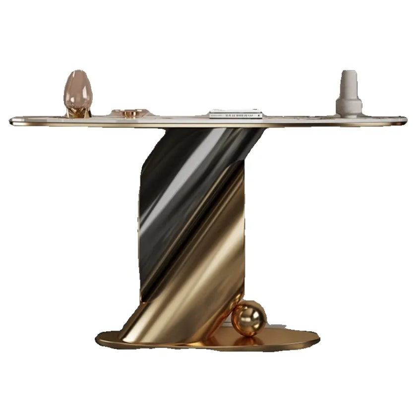 Antico Marble Console – Gold Stainless Steel Frame with Marble Top (130 × 40 × 80 cm)