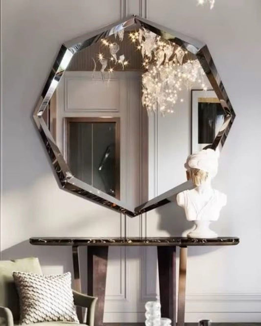 Octagonal Gold Wall Mirror in Stainless Steel, 110×90 cm – Modern Luxury Accent