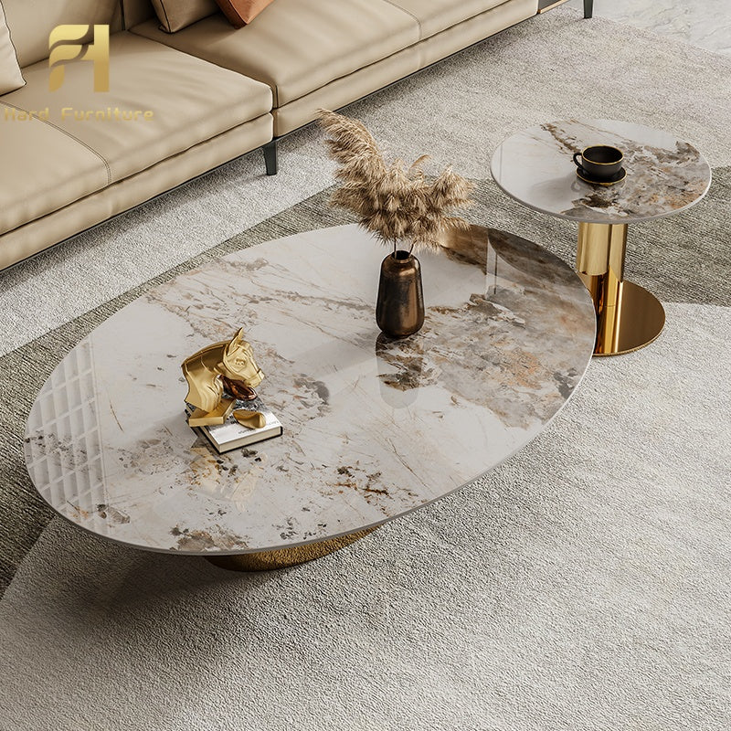 Orbita Royale Coffee Table Set – Shiny Gold Stainless Steel & Ceramic Top