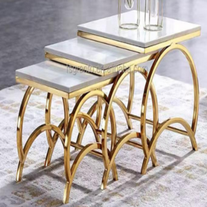 Luxury Nesting Side Table Set – Marble Top with Stainless Steel Frame (Shiny Gold / Shiny Silver)