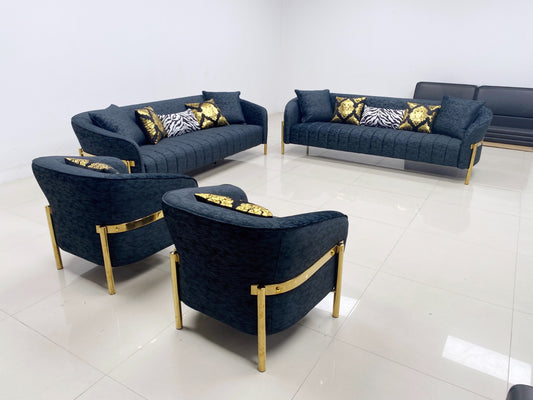 Majestic Azure Sofa Set Black with Armchair Contemporary Luxury Seating