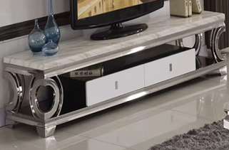 Elegant Gold TV Unit in Stainless Steel and Marble, 200×40×45 cm