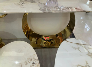 Moon Console Table in Gold Stainless Steel and Marble, 140×40 cm – Modern Luxury Accent